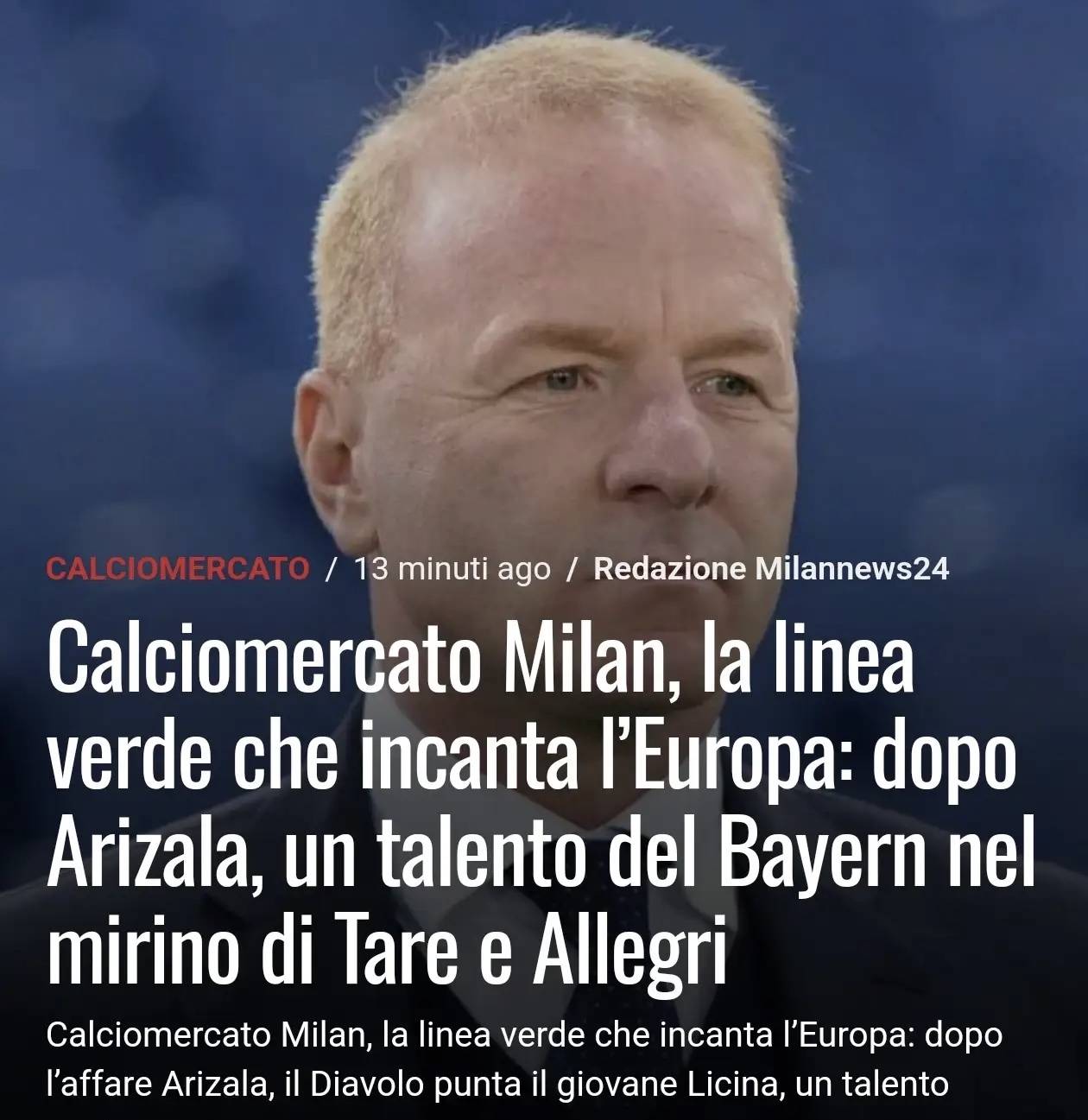 สื่ออิตาลีรายงาน: มิลานกำลังจับตาดูลิชิน่าของบาเยิร์น มิวนิค ซึ่งเป็นนักเตะแนวรุกที่มีพรสวรรค์ในแนวรุก