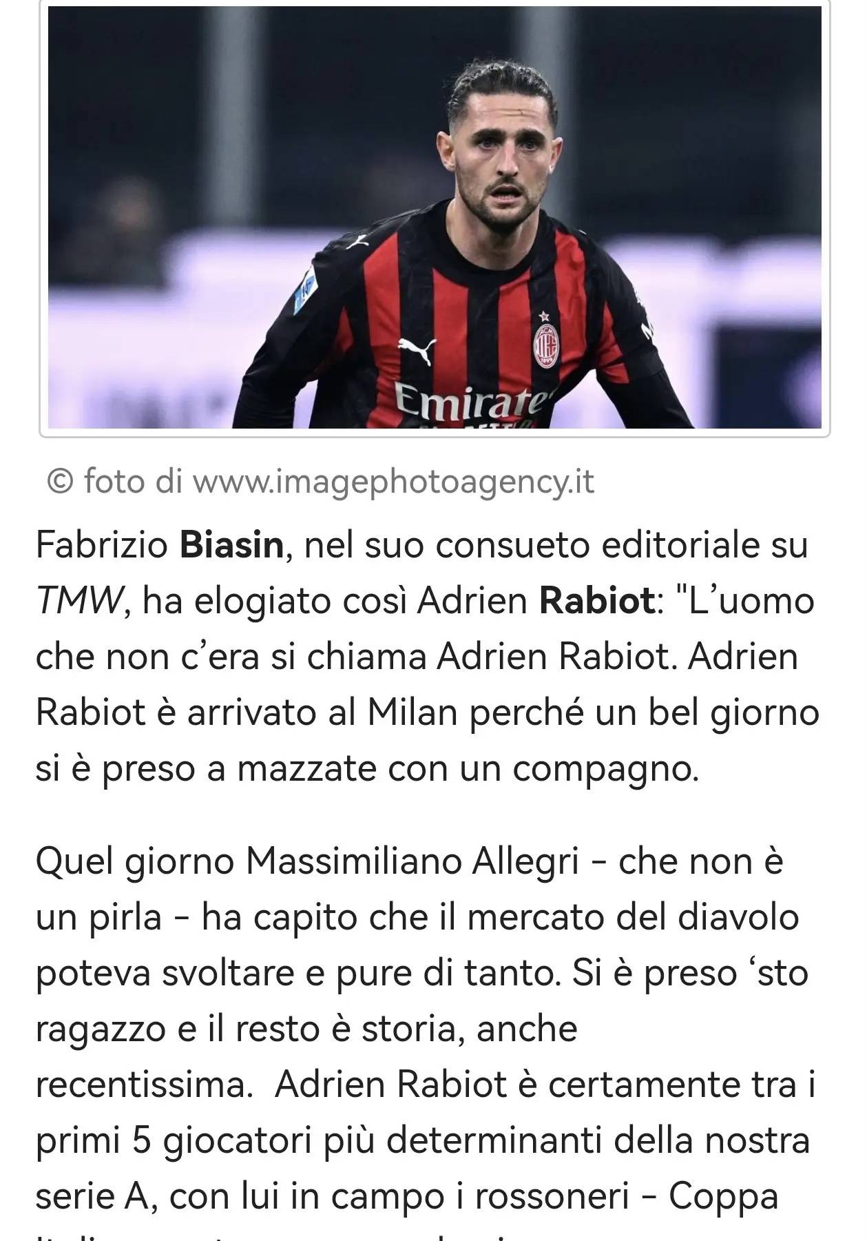 นักข่าวชื่อดังแห่งเซเรียอา: เมื่อราบิโอต์มีเรื่องทะเลาะวิวาทที่มาร์กเซย ผู้จัดการทีมเอซี มิลาน อัลเลกรี เข้าใจทันที_อาเดรียง_กองกลาง_นักเตะ