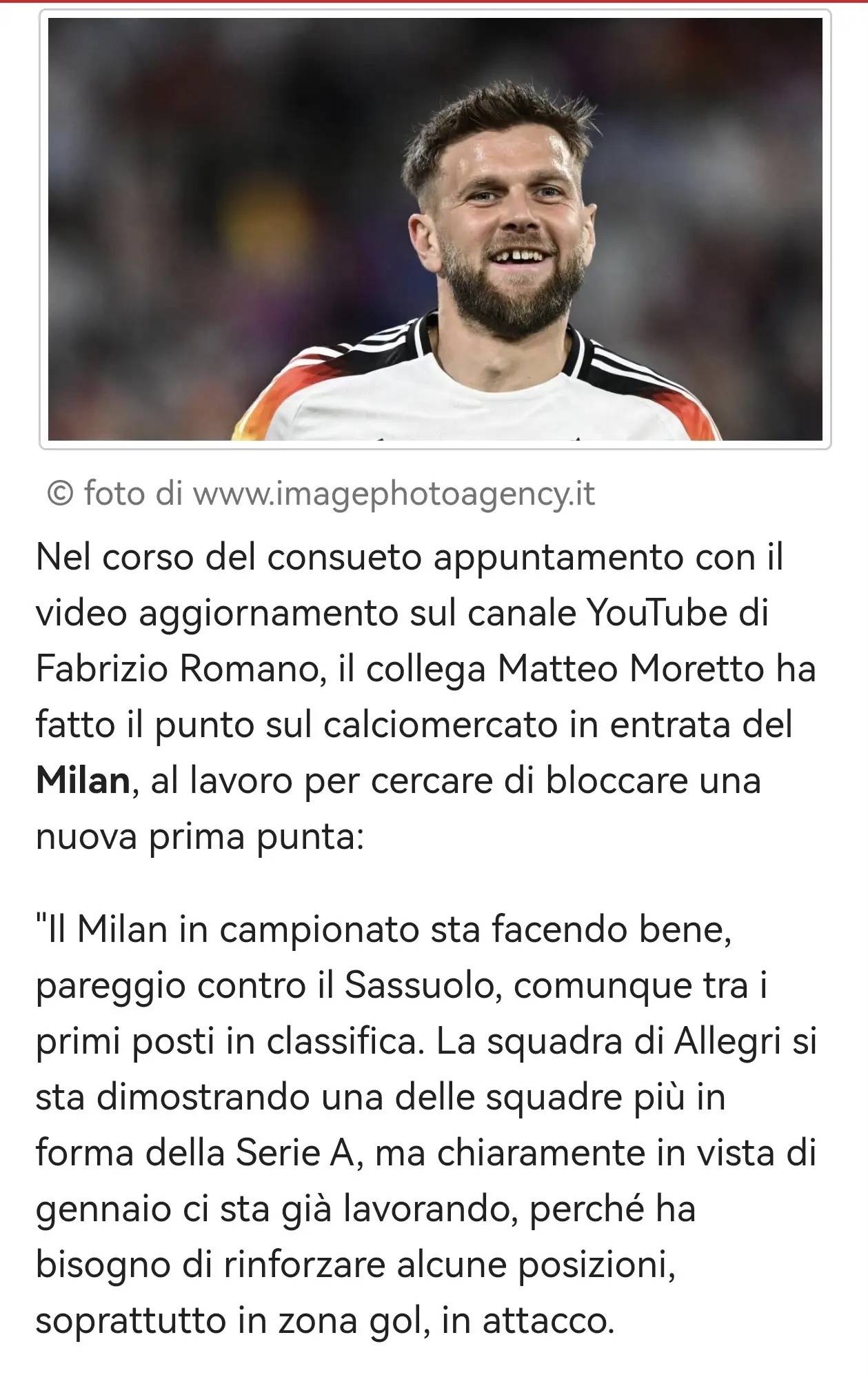 นักข่าวชื่อดังแห่งเซเรียอา: เนื่องจากค่าใช้จ่ายในการซื้อตัวที่ค่อนข้างต่ำ ฟิล ครูเกอร์ ได้กลายเป็นตัวเลือกหลักของมิลานอีกครั้ง ทาเร โมเร็ตโต, ฟูลสปีด