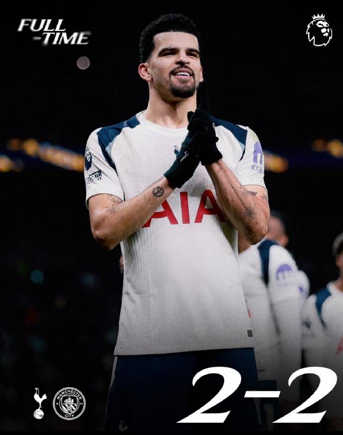 แมนเชสเตอร์ ซิตี้ เสมอกับท็อตแน่ม ฮ็อตสเปอร์ 2-2; ชนะเพียงหนึ่งครั้งในหกนัดล่าสุด ขณะที่ฮาแลนด์ยังคงทำประตูไม่ได้, ซอลันเก้ทำสองประตูช่วยให้ทีมคว้าชัย _การแข่งขัน_ อาร์เซนอล แมนเชสเตอร์ ยูไนเต็ด