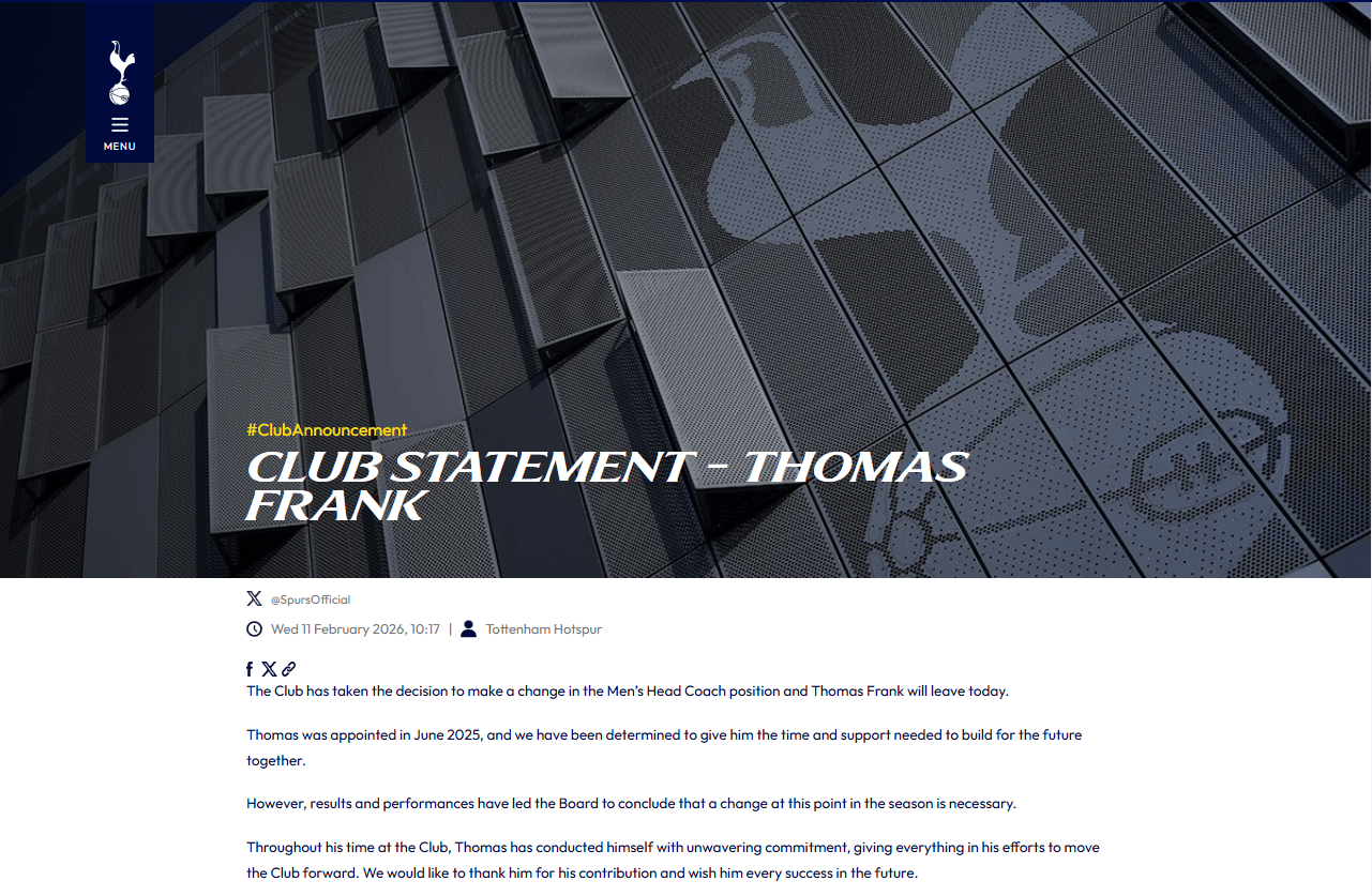 แฟรงค์ถูกไล่ออก! เปอร์เซ็นต์การชนะต่ำสุดใหม่สำหรับผู้จัดการทีมสเปอร์สที่รับใช้ยาวนาน, ไฮไลท์ในแชมเปียนส์ลีกไม่สามารถปกปิดการล่มสลายในลีกได้_พรีเมียร์ลีก_มาร์กเซย_อาร์เซนอล